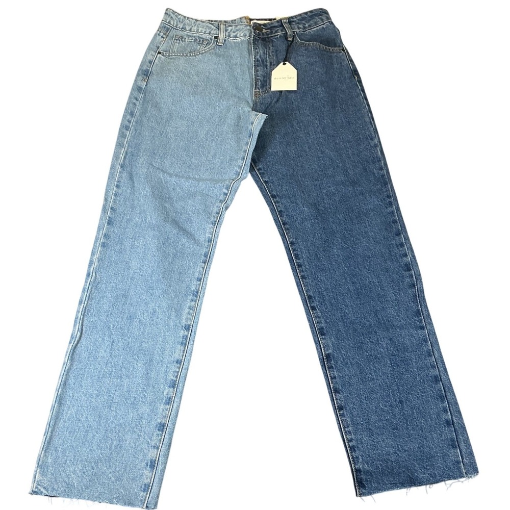 Denim Lab Hi Rise Contrast Wash Straight Leg Jeans Womens 27W Size 7‎ NWT